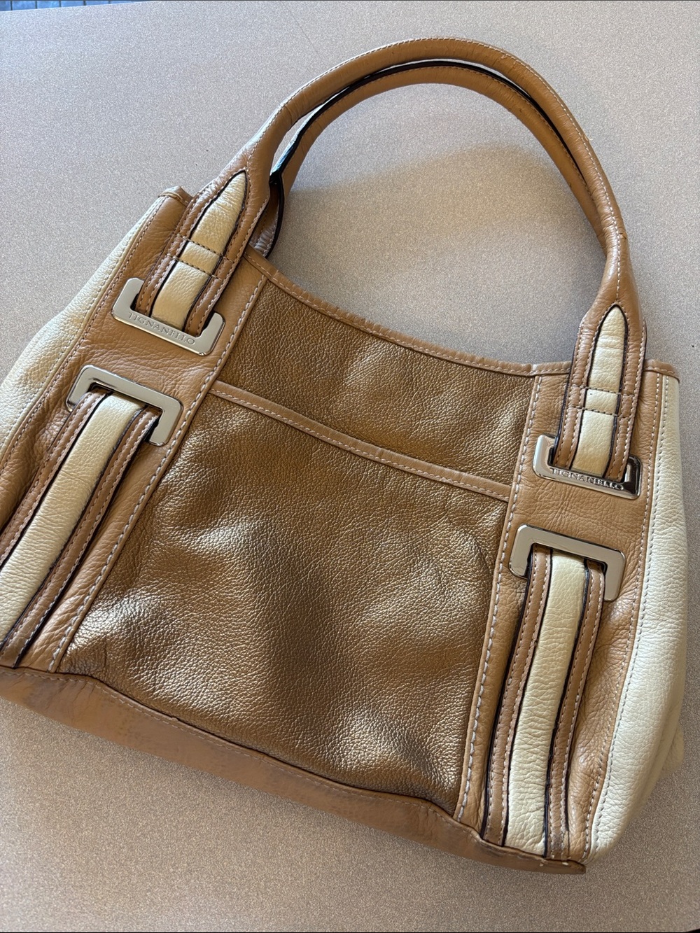 Tignanello Vintage Two-Tone Tan Leather Shoulder Bag